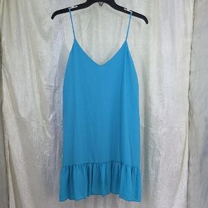 Blue Drop-Waist Flowy Ruffle Chiffon Flounce Dress New Size Large